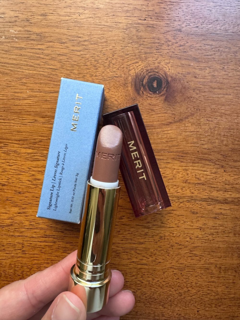 Merit Signature Lip Lightweight Lipstick — Nude Brown in shade Slip
